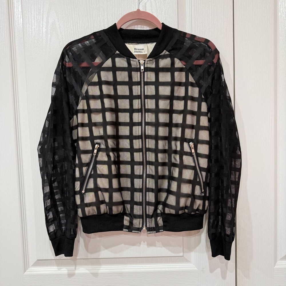 LF Dream State Black Windowpane Grid Bomber Jacket